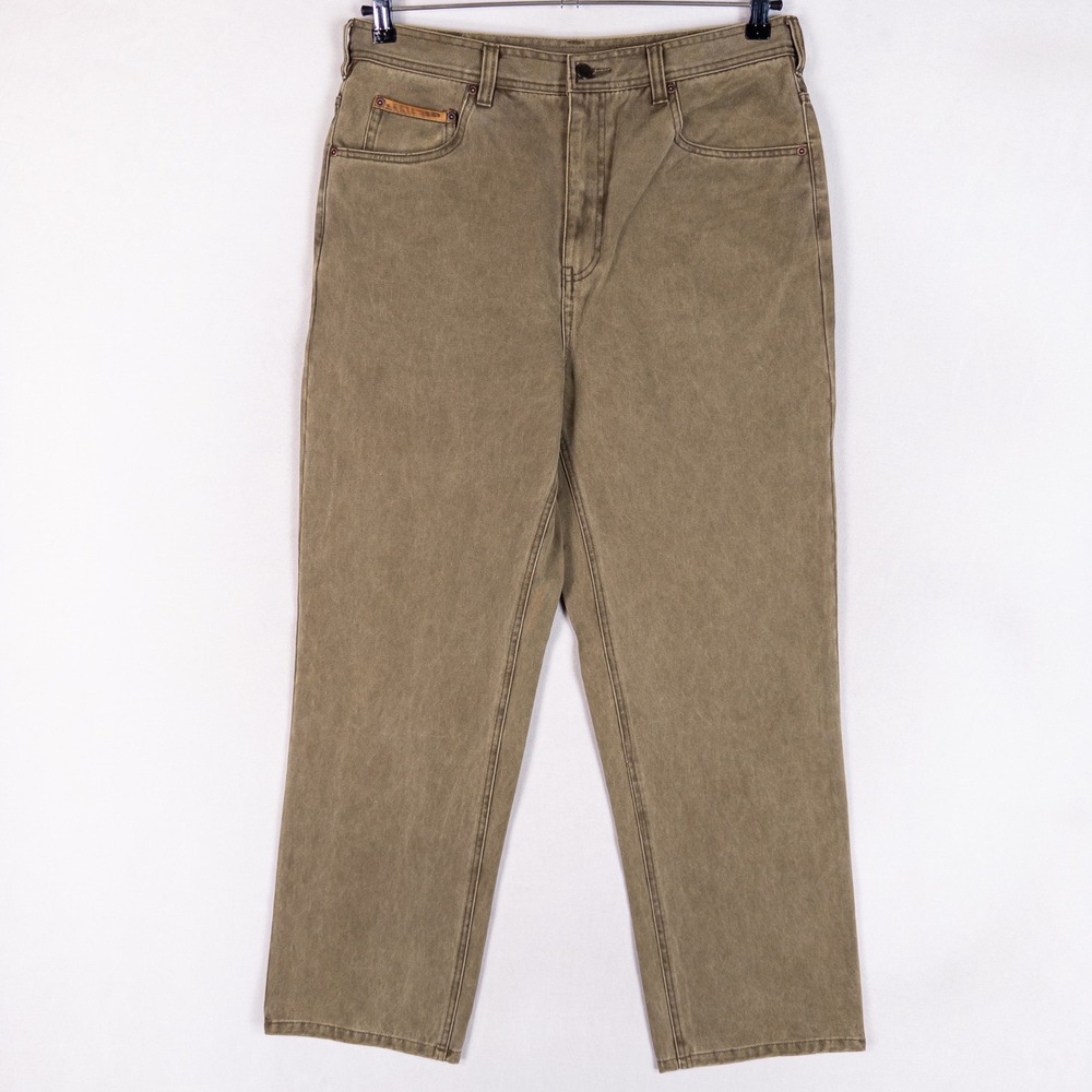 Orvis Mens Pants 34x30 Khaki Brown Leather Trim Outdoor Field Twill Cotton Khaki